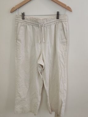 J. Crew Womens Drawstring Wide Leg Off-white Linen Pants Medium